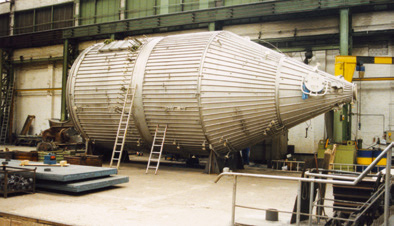 Large fabricated pressure vessel following heat treatment